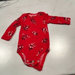 Carter's One Piece Bodysuit Baby Girls 6 Month Red Floral Long Sleeve Crew Neck